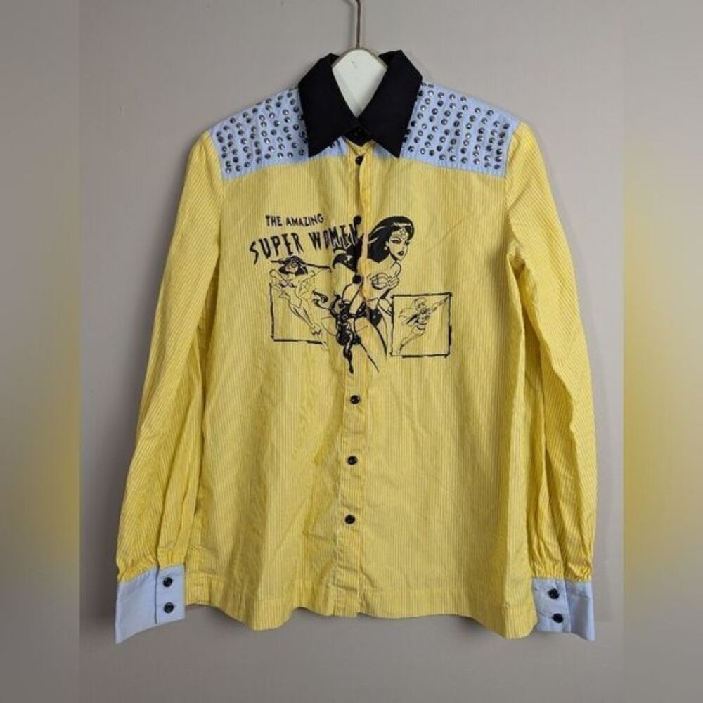 Tenax Womens button down shirt Superwoman studded size m